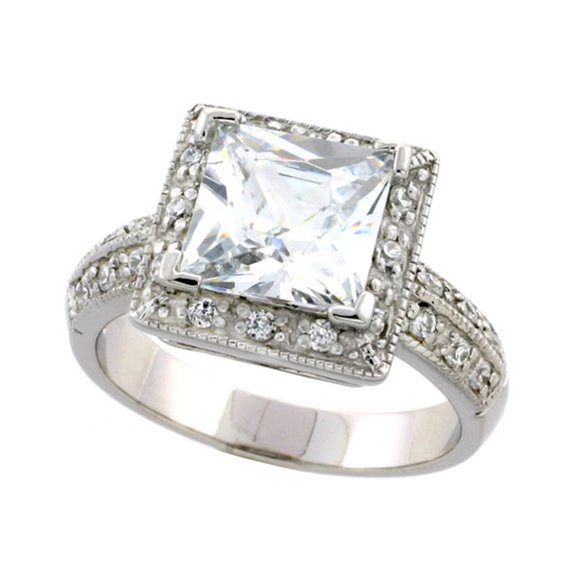 2ct Princess Cut CZ Engagement Ring - Picture 1 of 2